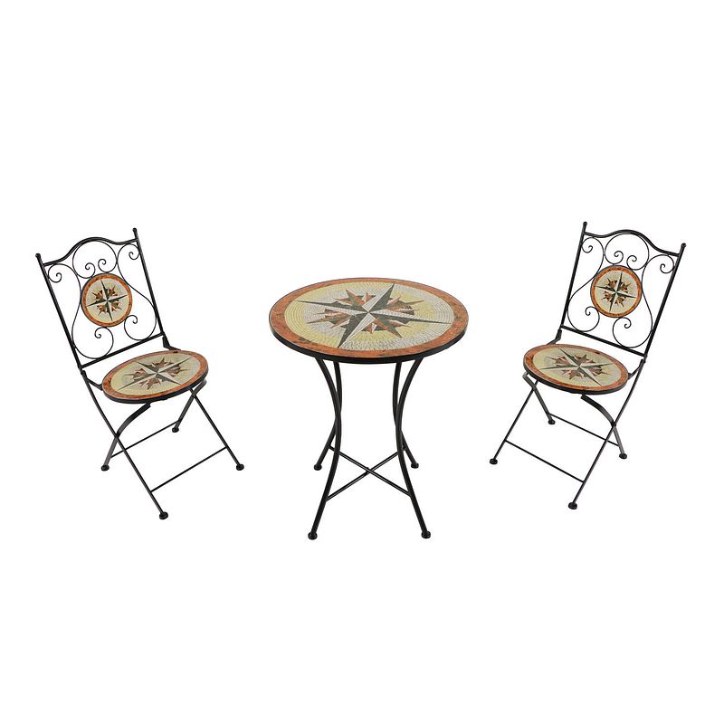 Foto van Axi amélie 3-delige mozaïek bistroset windroos multikleur bistro set met tafel & 2 stoelen