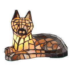 Foto van Lumilamp tiffany tafellamp hond 25x13x17 cm bruin glas tiffany lampen nachtlampje glas in lood bruin tiffany lampen