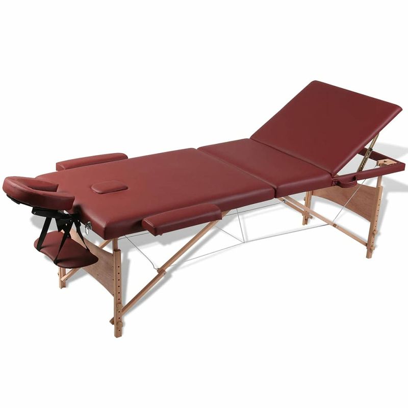 Foto van Inklapbare massagetafel 3 zones met houten frame (rood)