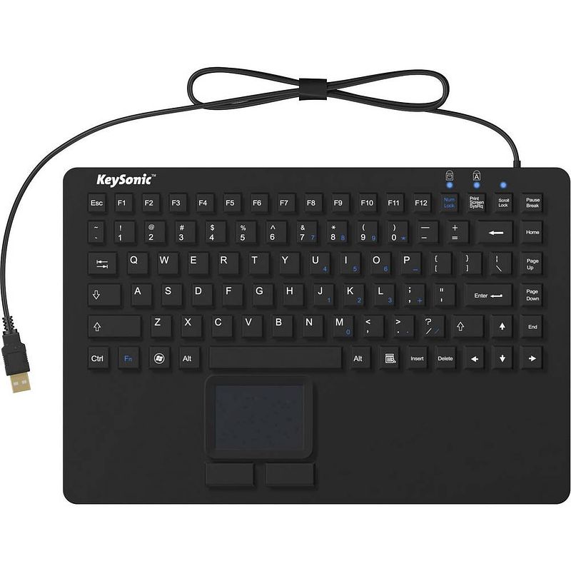 Foto van Keysonic ksk-5230 in (us) toetsenbord usb qwerty, us-engels, windows zwart siliconemembraan, waterdicht (ipx7), geïntegreerd touchpad, muisknoppen