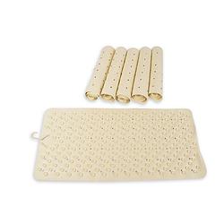 Foto van 6x anti-schimmel beige badmat rubber badkamer mat diameter:102cm douchemat 36cm*76cm