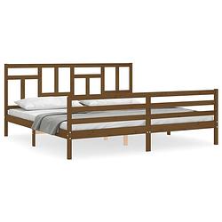 Foto van The living store bed the living store pine bedframe - 205.5 x 205.5 x 100 cm - honey brown