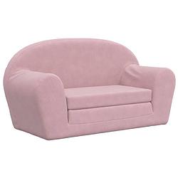 Foto van The living store kinderbank mini slaapbank - 84x34x45cm - roze pluche - afneembare hoes - schuimvulling