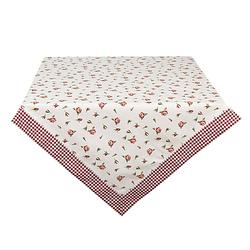 Foto van Clayre & eef tafelkleed 150*150 cm rood, wit, groen katoen vierkant roosjes tafellaken tafellinnen tafeltextiel roze
