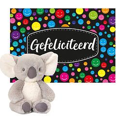 Foto van Keel toys - cadeaukaart gefeliciteerd met knuffeldier koala 14 cm - knuffeldier