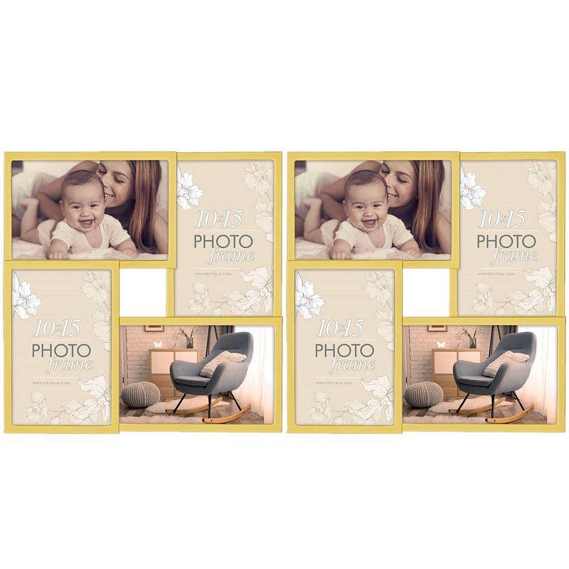 Foto van 2x stuks multi fotolijst met metalen frame goud met 4 lijstjes geschikt voor een foto van 10 x 15 cm - fotolijsten