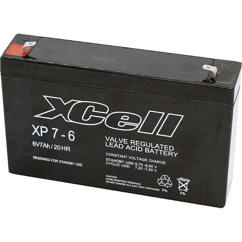 Foto van Xcell xp 7 - 6 loodaccu 6 v loodvlies (agm) (b x h x d) 151 x 100 x 34 mm kabelschoen 4.8 mm, kabelschoen 6.35 mm onderhoudsvrij