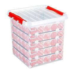 Foto van Q-line kerst opbergbox - 38l - incl. trays voor 125 kerstballen - transp/rood