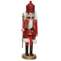 Foto van Kerstbeeldje kunststof notenkraker poppetje/soldaat rood 28 cm kerstbeeldjes - kerstbeeldjes