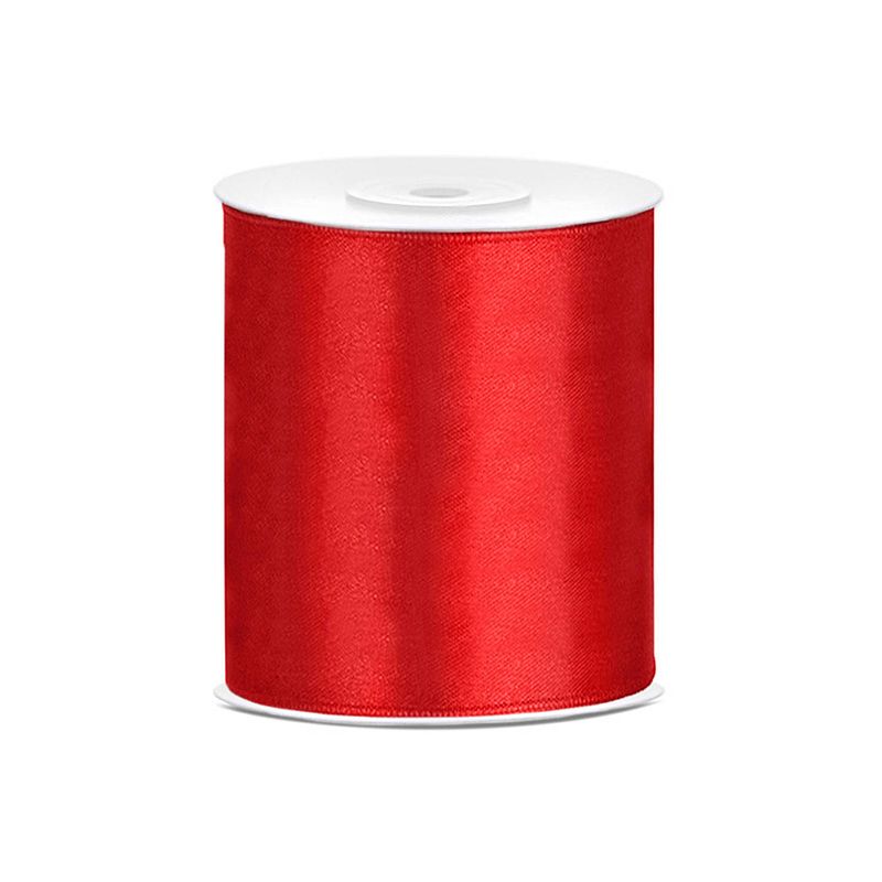 Foto van 1x hobby/decoratie rood satijnen sierlint 10 cm/100 mm x 25 meter - cadeaulinten