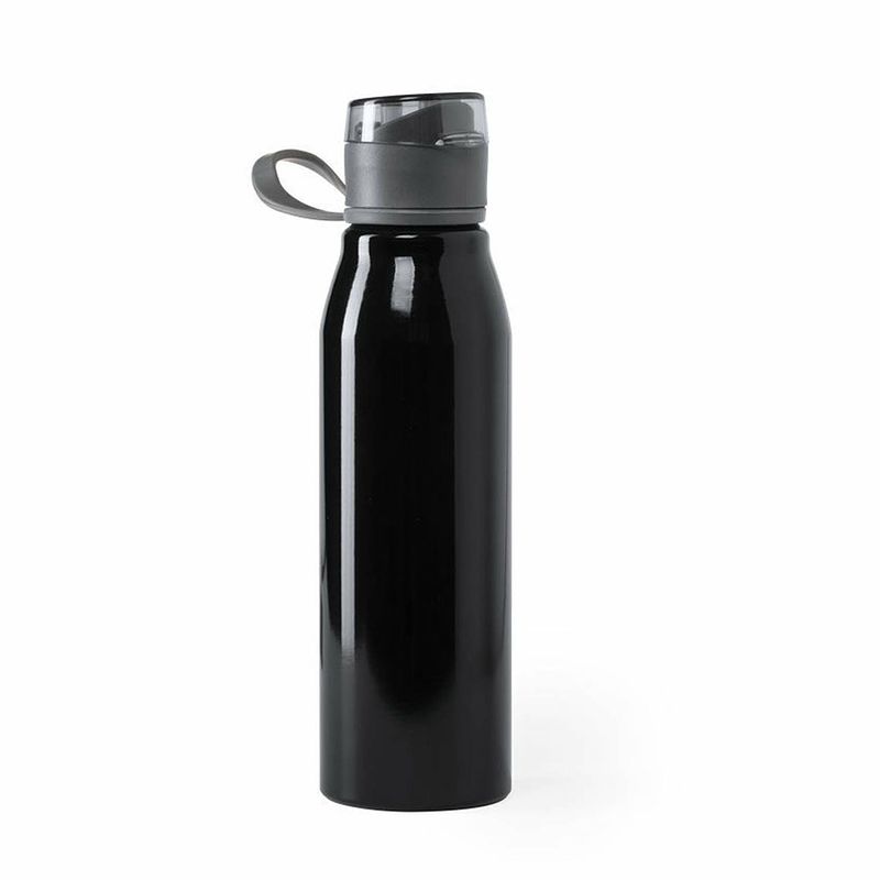 Foto van Aluminium waterfles/drinkfles kleur metallic zwart - met schroefdop - 700 ml - drinkflessen