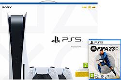 Foto van Sony playstation 5 + extra controller wit + fifa 23