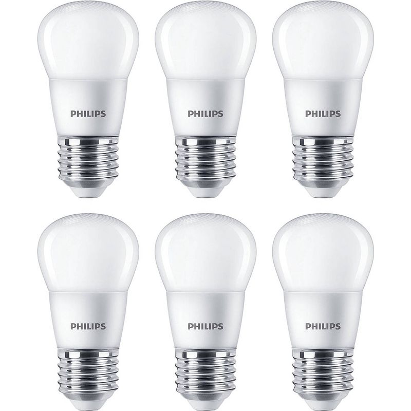 Foto van Philips led kogellampen e27 - warm wit licht - kogel p45 - 4w/25w - 250 lm - 6 led lampen