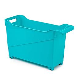 Foto van Kunststof trolley turquoise blauw op wieltjes l45 x b17 x h29 cm - opberg trolley