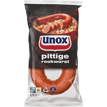 Foto van 2e halve prijs | unox pittige rookworst 275g aanbieding bij jumbo