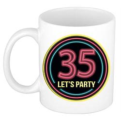 Foto van Verjaardag mok / beker - lets party 35 jaar - neon - 300 ml - verjaardagscadeau - feest mokken