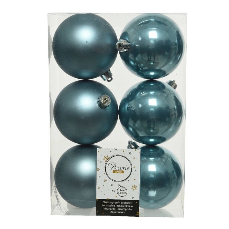 Foto van 6x stuks kunststof kerstballen ijsblauw (blue dawn) 8 cm glans/mat - kerstbal