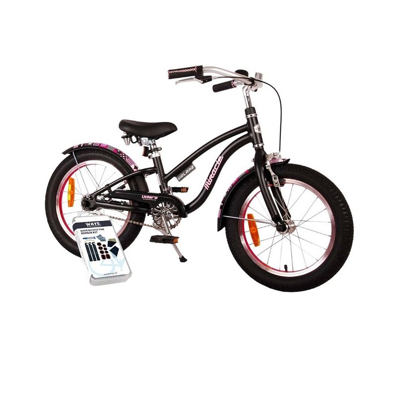 Foto van Volare kinderfiets miracle cruiser - 16 inch - mat zwart - inclusief ways bandenplakset