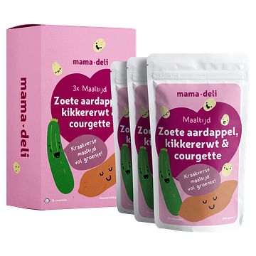 Foto van Mama deli maaltijd kikkererwt, zoete aardappel & courgette 12+ maanden 3 x 200g bij jumbo