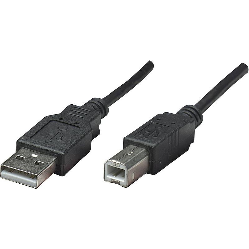 Foto van Manhattan usb-kabel usb 2.0 usb-a stekker, usb-b stekker 50.00 cm zwart folie afscherming, ul gecertificeerd, vergulde steekcontacten 374507