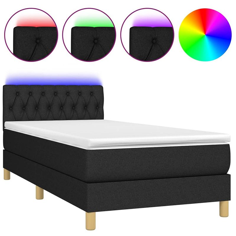 Foto van The living store bed - boxspring met led-verlichting - 193 x 90 x 78/88 cm - zwarte stof - pocketvering matras -