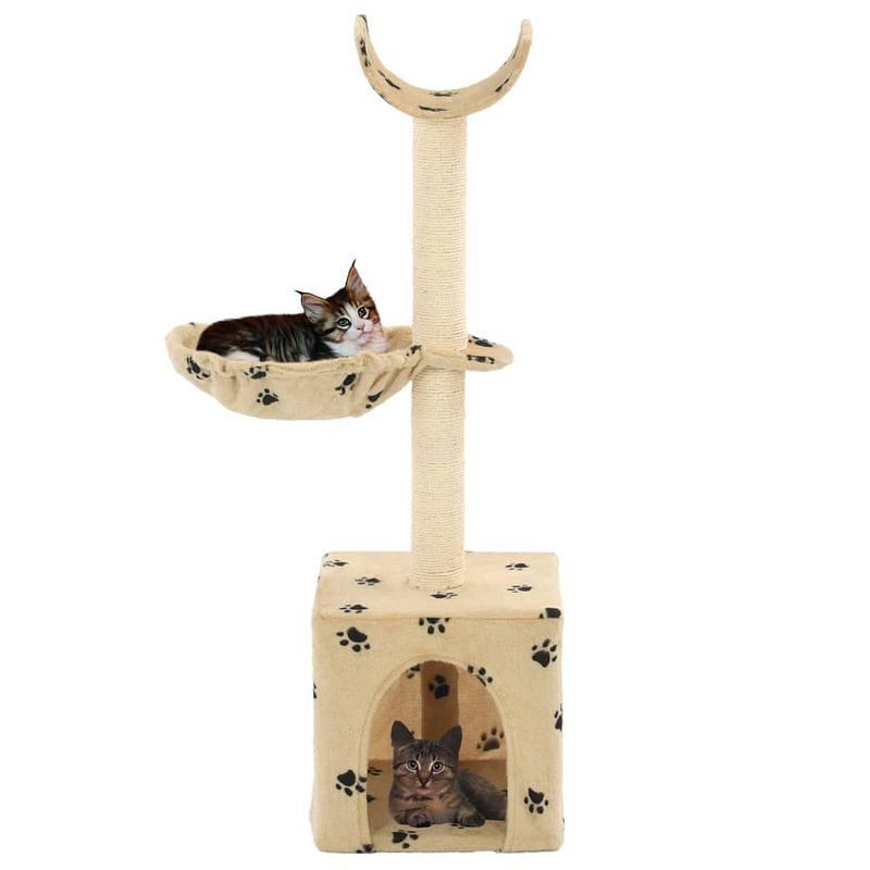 Foto van The living store kattenkrabpaal - beige - 30 x 30 x 105 cm - met krabpalen en huisje