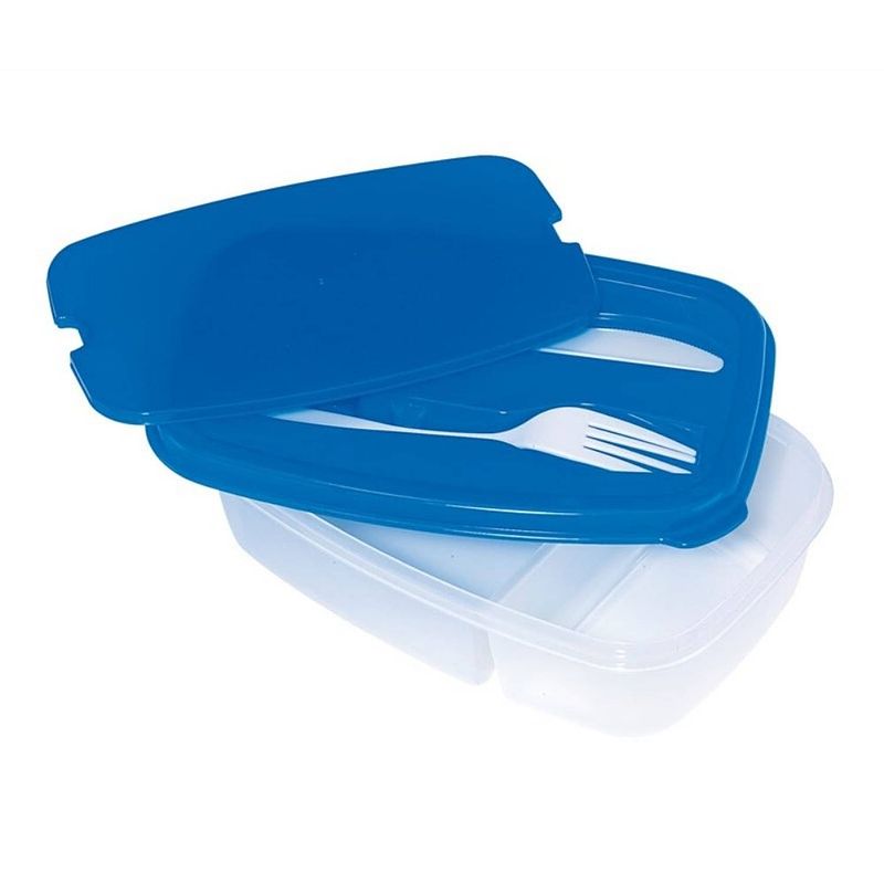 Foto van Orange85 lunchbox - blauw - met bestek - 2 vakken - broodtrommel - plastic