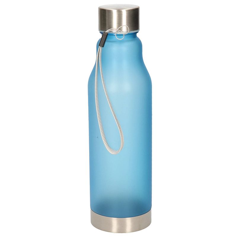 Foto van Waterfles/drinkfles/sportfles - blauw - kunststof - rvs dop - 600 ml - drinkflessen