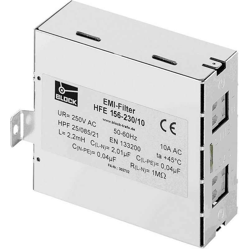 Foto van Block hfe 156-230/10 hfe 156-230/10 radio-ontstoringsfilter 250 v/ac 10 a (b x h) 40 mm x 85 mm 1 stuk(s)