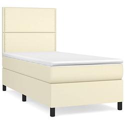 Foto van The living store boxspring bed - crème - 203 x 100 x 118/128 cm - duurzaam kunstleer