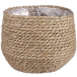 Foto van Naturel beige rotan planten pot mand van gedraaid jute/riet h19 en d22 cm - plantenpotten