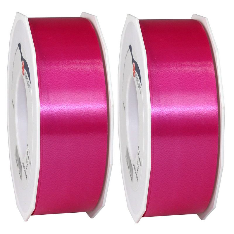 Foto van 2x xl hobby/decoratie fuchsia roze kunststof sierlinten 4 cm/40 mm x 91 meter - cadeaulinten