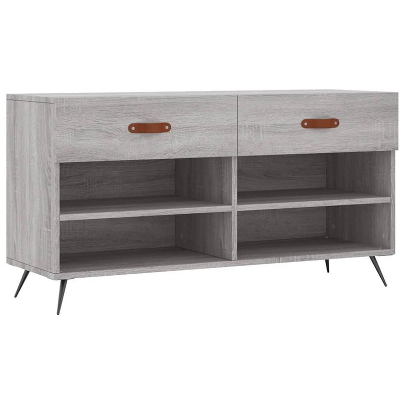 Foto van The living store schoenenbank - grijs sonoma eiken - 102x35x55cm - duurzaam materiaal