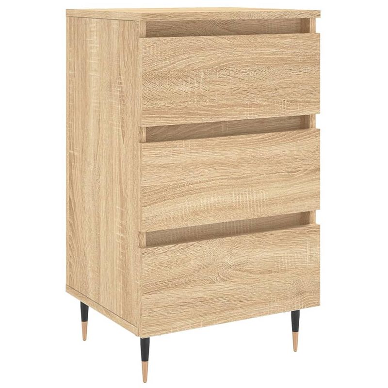 Foto van The living store nachtkastje - sonoma eiken - hout - 40 x 35 x 69 cm (b x d x h) - 3 lades