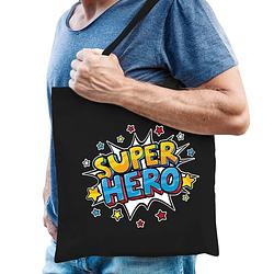 Foto van Super hero popart katoenen tas zwart voor volwassenen - cadeau tasjes - feest boodschappentassen