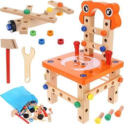 Foto van Kruzzel 54 delige houten 3 in 1 speelgoed werkbank voor kinderen met gereedschap en materialen