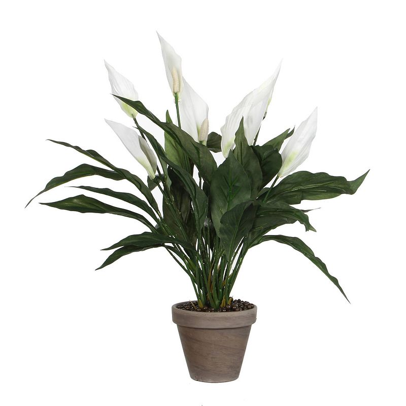 Foto van Spathiphyllum lepelplant kunstplant wit in keramieken pot h50 x d40 cm - kunstplanten