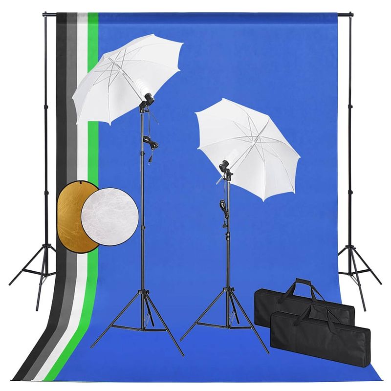 Foto van Vidaxl fotostudioset met lampen, paraplu'ss, achtergrond en reflector