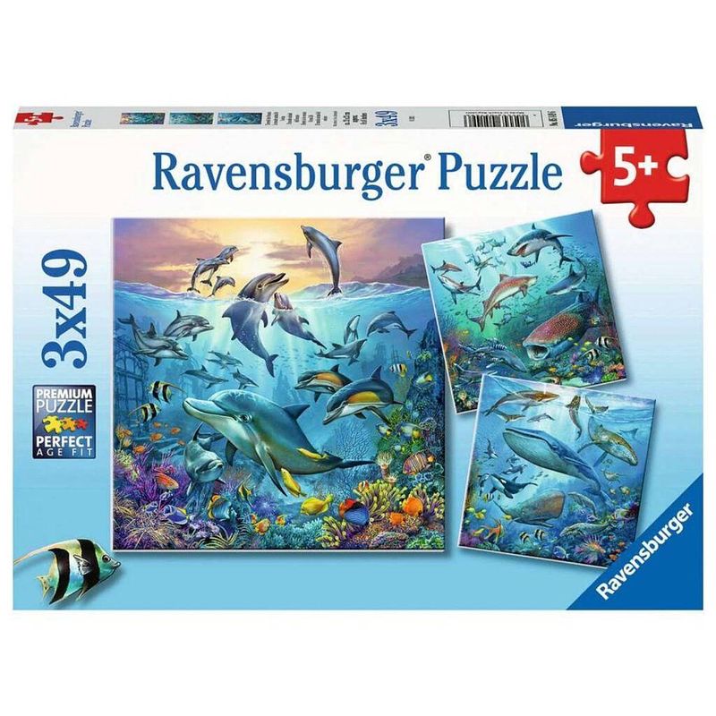 Foto van Ravensburger kinderpuzzel 3x49 stukjes dieren in de oceaan