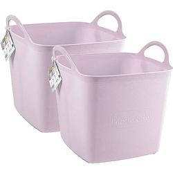 Foto van Plasticforte kuip/emmer/wasmand - 2x - flexibel - roze - 27 liter - vierkant - kunststof - wasmanden