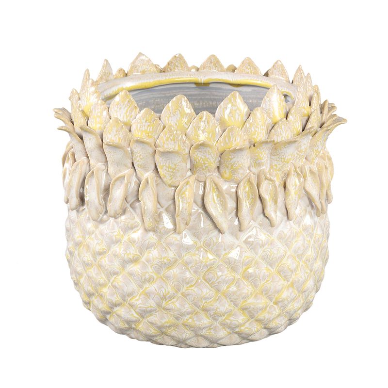 Foto van Ptmd tamiah yellow ceramic pineapple shaped pot low l