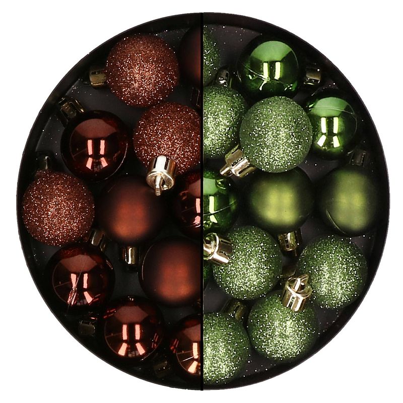 Foto van Kerstballen mini - 40x st - appelgroen en donkerbruin - 3 cm - kunststoff - kerstbal