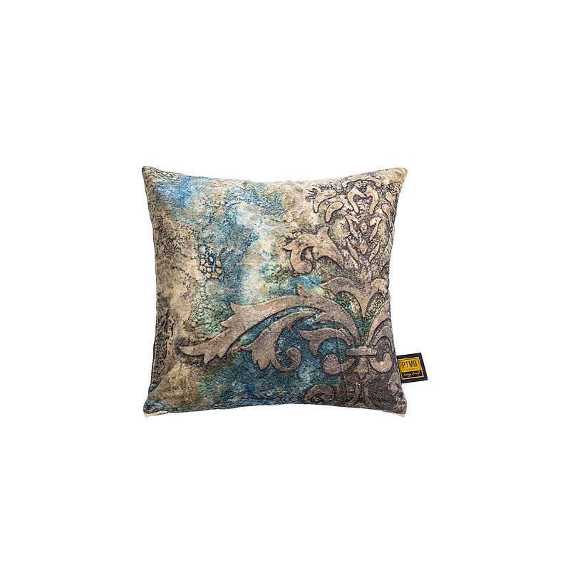 Foto van Ptmd triva blue cotton velvet cushion antique print s