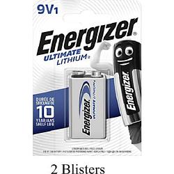 Foto van 2 stuks (2 blisters a 1 stuk) energizer ultimate lithium 9v blok batterij / l522 e-block mn1604/6lr61