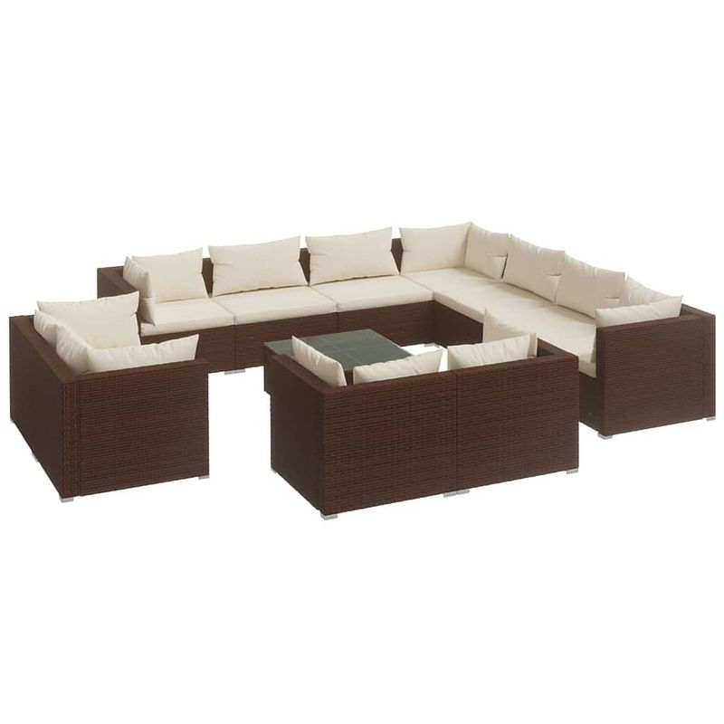 Foto van Vidaxl 12-delige loungeset met kussens poly rattan bruin