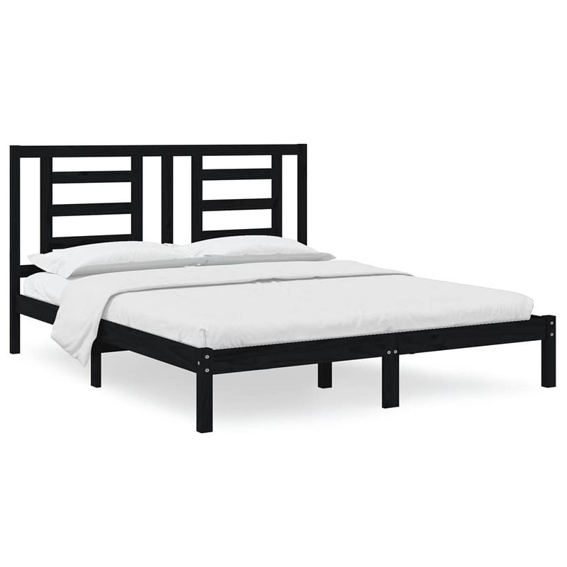 Foto van The living store bedframe grenenhouten - 205.5 x 165.5 x 31 cm - zwart