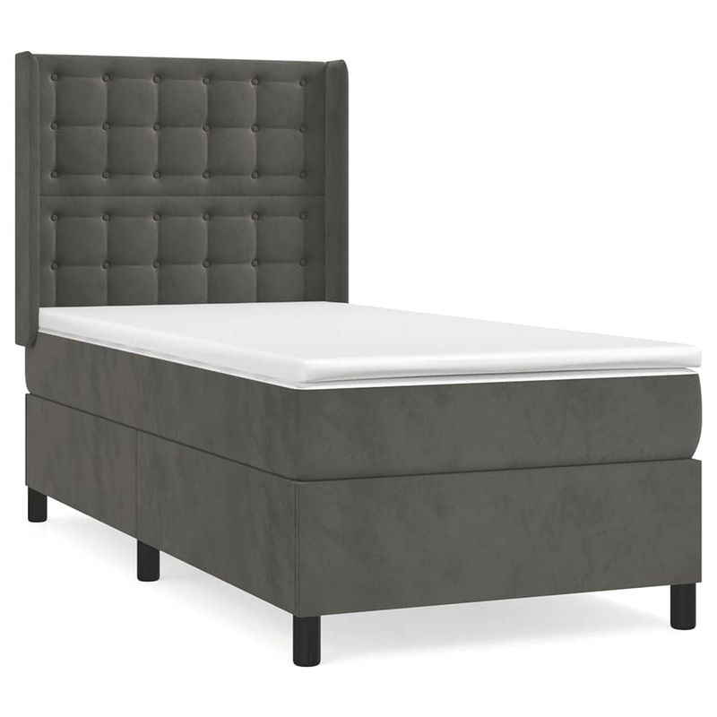 Foto van The living store boxspringbed - donkergrijs fluweel - 193x93x118/128 cm - pocketvering matras - middelharde