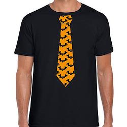 Foto van Halloween thema verkleed feest stropdas t-shirt vleermuizen zwart heren 2xl - feestshirts