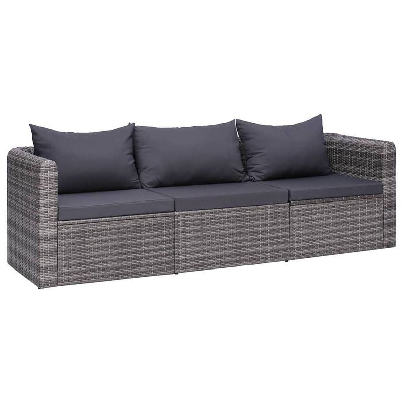 Foto van Vidaxl 3-delige loungeset met kussens poly rattan grijs