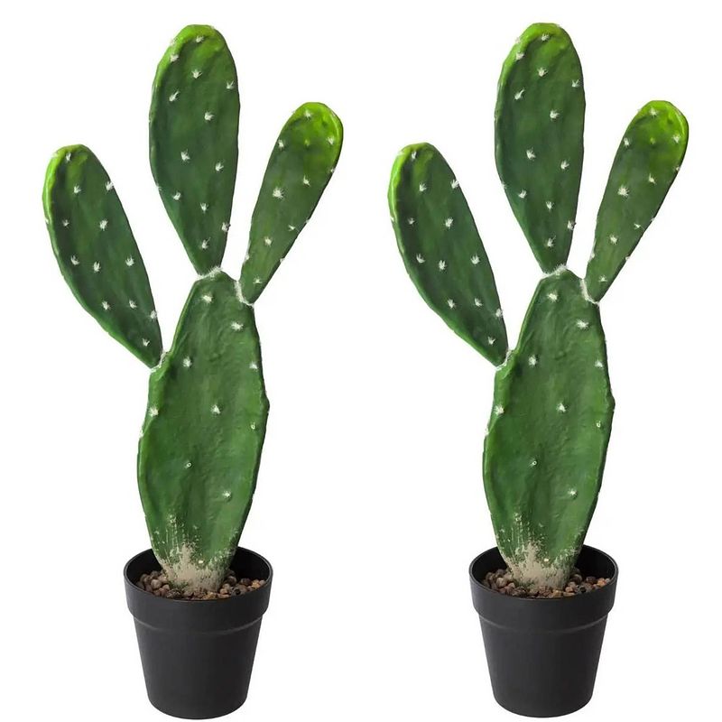 Foto van Set van 2x stuks atmosphera cactus kunstplanten in kunststof pot 60 cm - kunstplanten